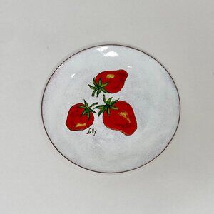 Vintage Hand Painted Enamel Plate by Nelly Levin Strawberry Design Israel